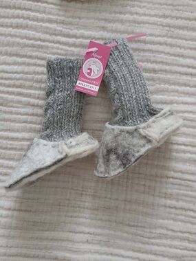 Grey Wool Alpaga Knit Baby Booties